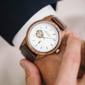 GAMSKAR automatické drevené hodinky s koženým náramkom - GAMSKAR automatické drevené hodinky s koženým náramkom