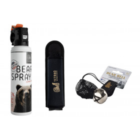 Ultimate balíček proti medveďom - Bear spray 150 ml + puzdro (150 ml, 200 ml) + rolnička - 